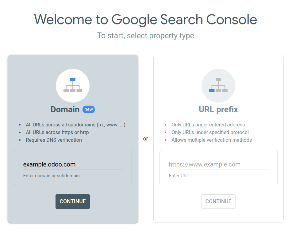 Google Search Console domain or URL prefix