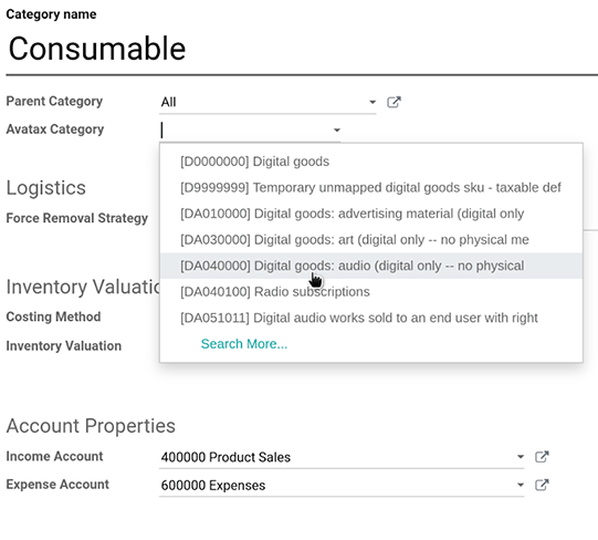 Specify Avatax Category on products