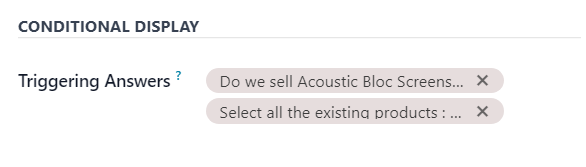 The Conditional Display section of the options tab in the Odoo Surveys application.