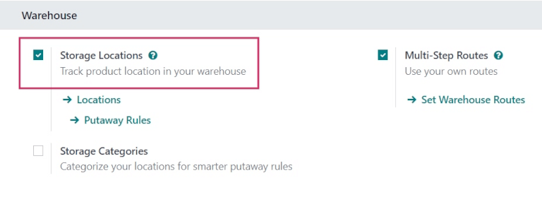 Warning pop-up window for creating a second warehouse before enabling Storage Locations.