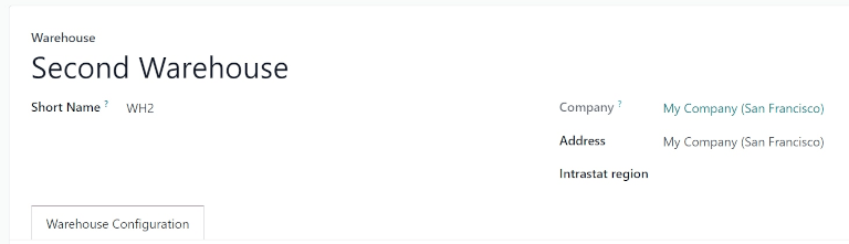 Filled out warehouse name and address settings on warehouse creation form.
