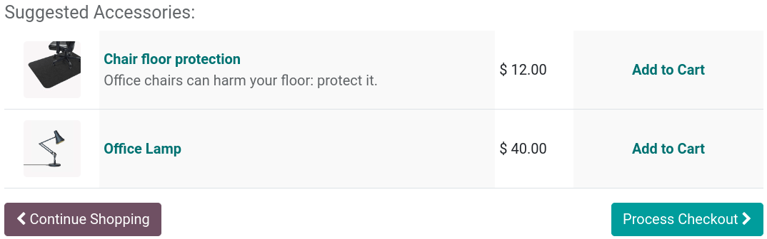 Suggested accessories at checkout during cart review