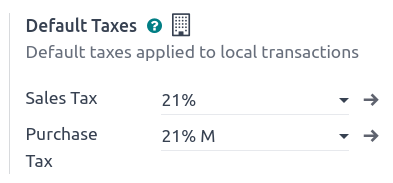 Define which taxes to use by default on Odoo