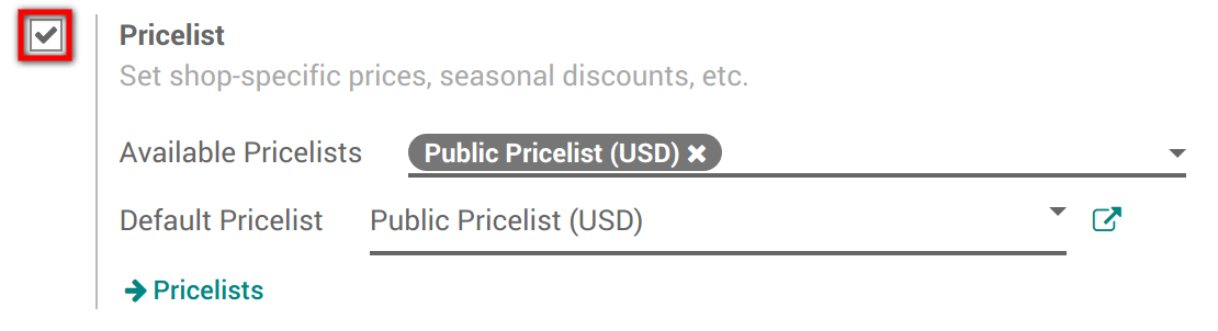 View of the pricelist feature