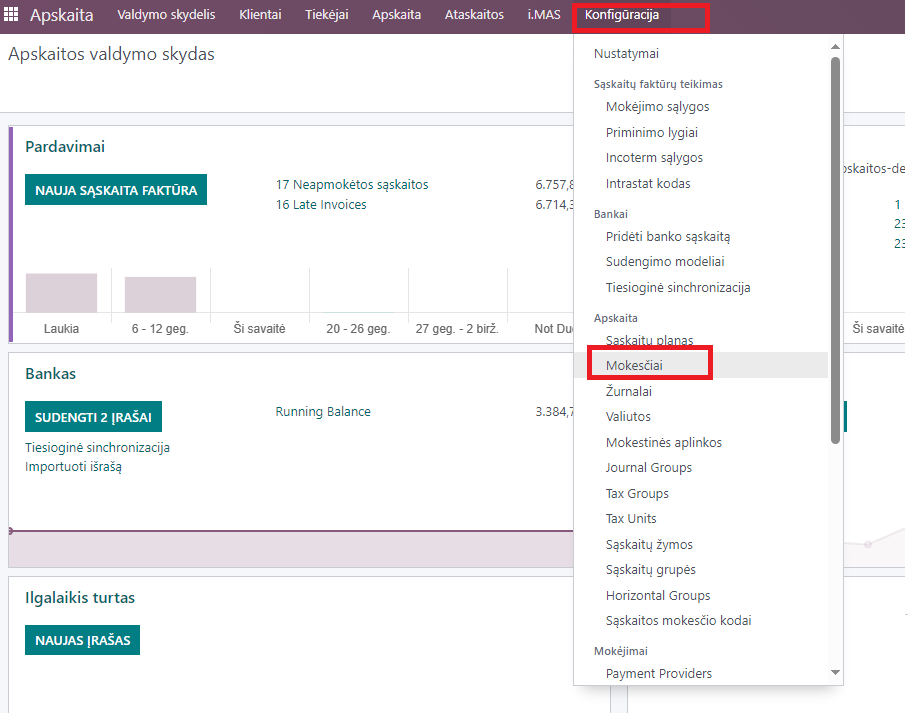 Main menu - Accounting -> Configuration -> Taxes