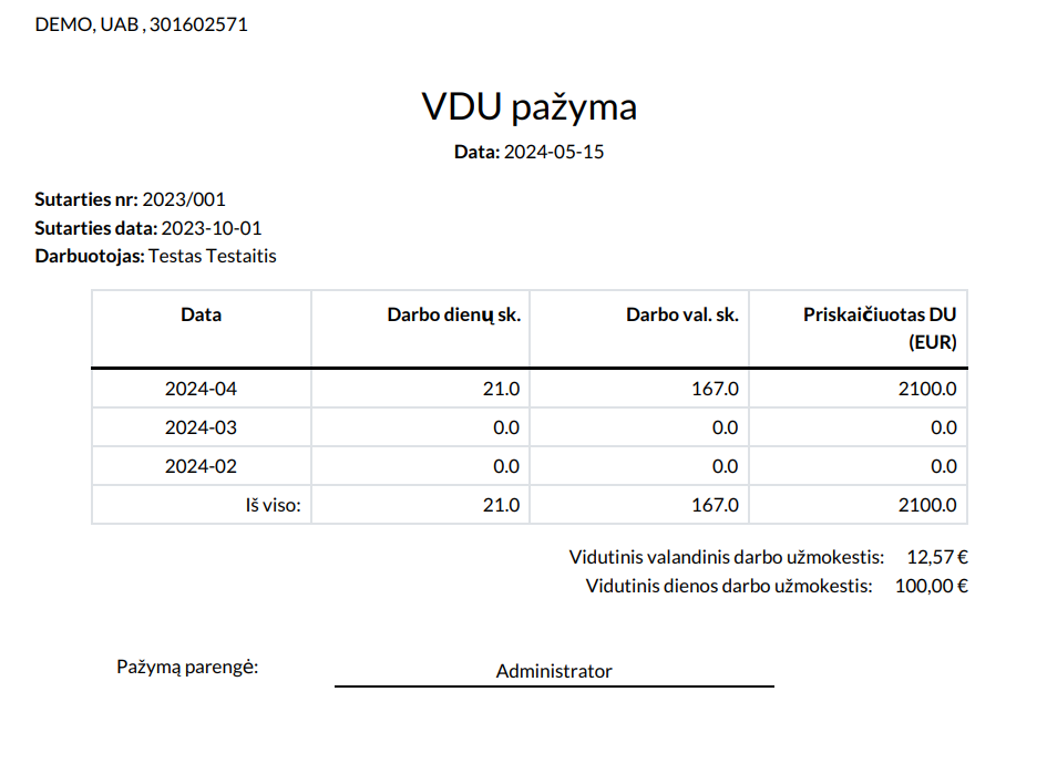 Example of average earnings certificate