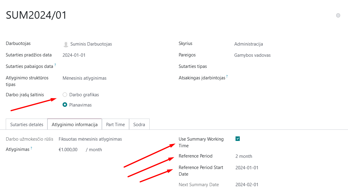 Employment contract settings for cumulative working time