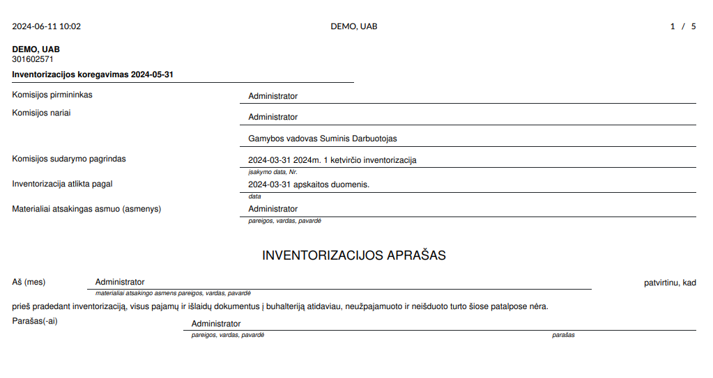 Basis for performing the inventory