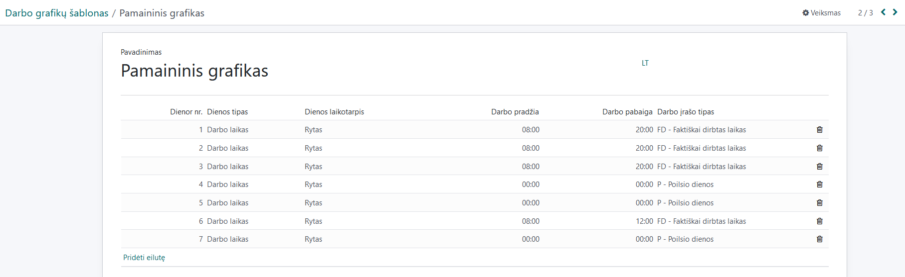 Creating a work schedule template in the Planning module