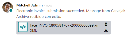 Carvajal XML invoice file in Odoo chatter.