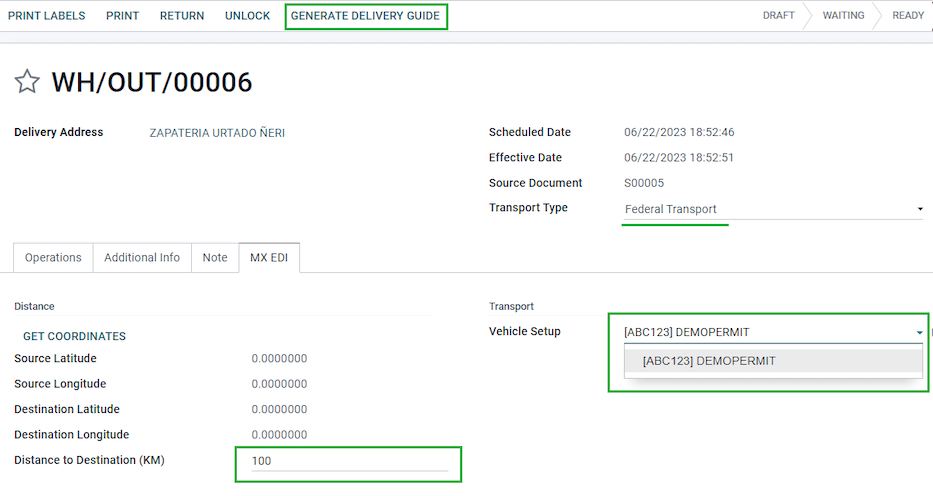 Delivery guide MX EDI tab configuration.