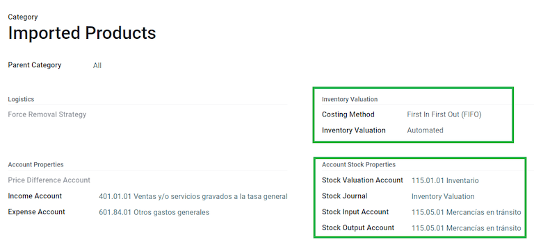 Storable product category configuration.