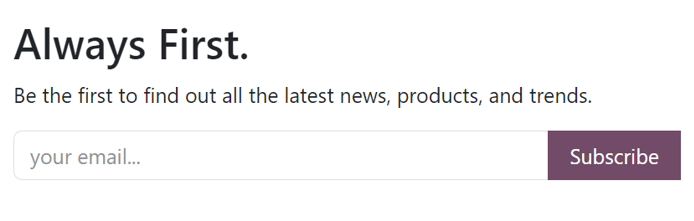 Sample of how a newsletter block appears on an Odoo Website.