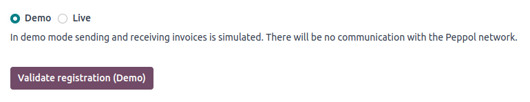 Peppol demo mode selection