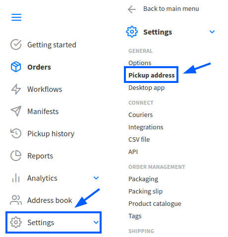 Adding addresses in the Starshipit settings.