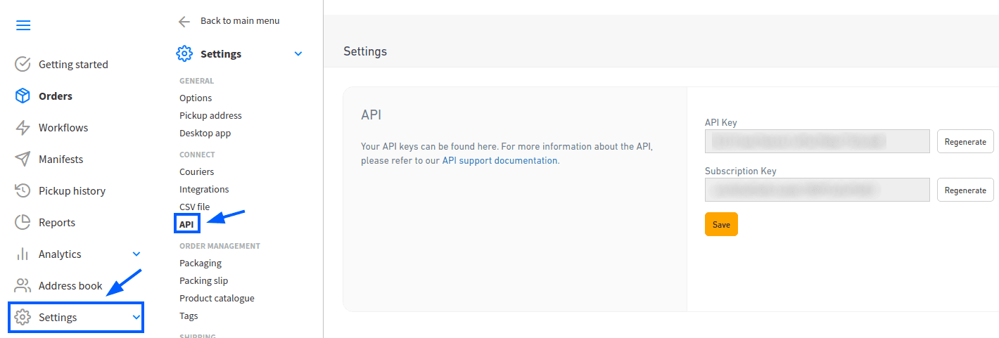 Finding the Starshipit API keys.