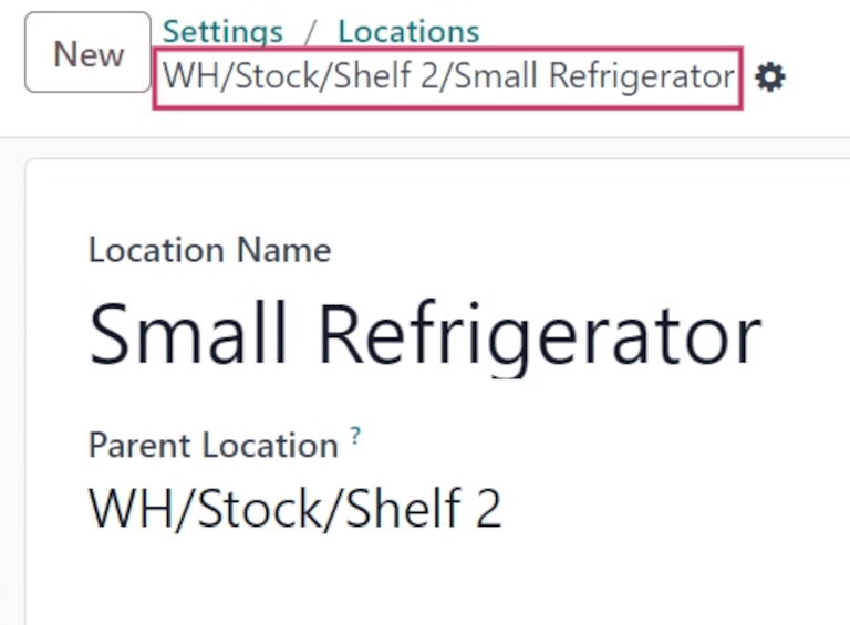 Location hierarchy of small refrigerator, on a shelf in a warehouse.