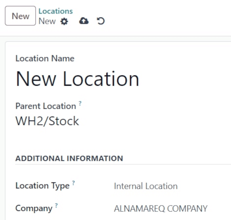 New warehouse location creation form.