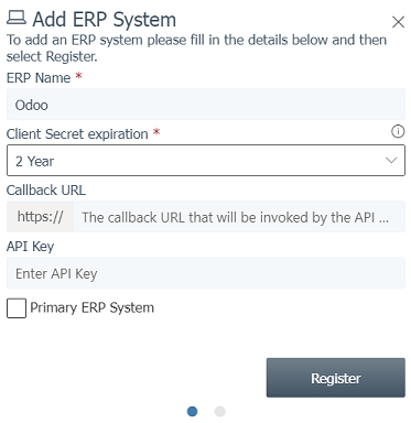 Formos pildymas ERP sistemos registravimui ETA portale.