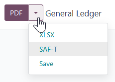 SAF-T mygtukas failui eksportuoti XML formatu