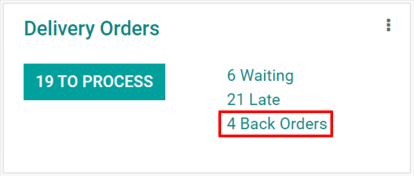 Mygtukas „Back Orders“ pristatymo užsakymų kortelėje.