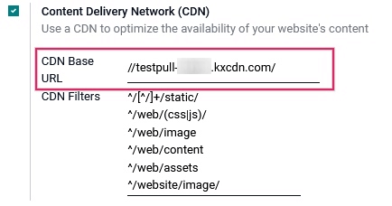 Įjunkite CDN nustatymą Odoo sistemoje.