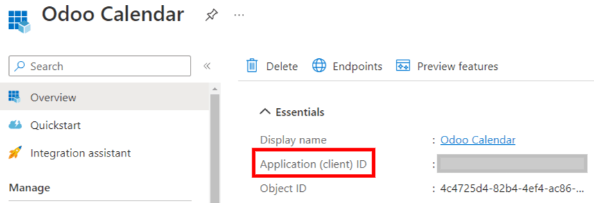 „Kliento ID“ Microsoft Azure portale.