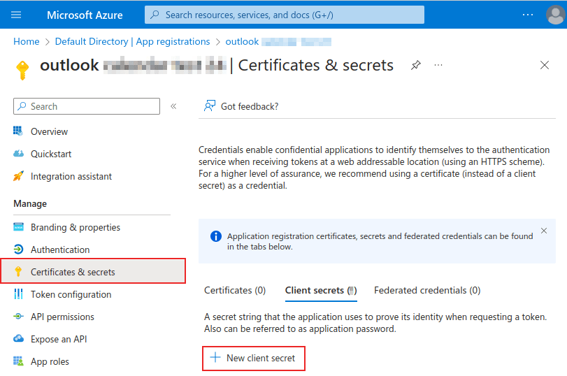 Naujo kliento slaptų puslapių su sertifikatais ir paslapčių meniu ir naujos kliento slaptos parinkties paryškinimas.