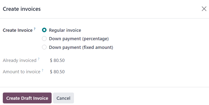 Pasirinkimas sumažinti avansą kuriant sąskaitas faktūras Odoo Parduoti.
