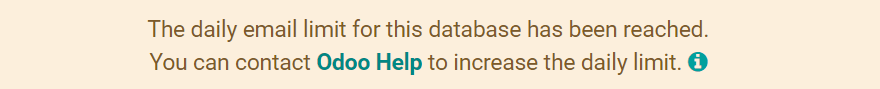 Įspėjimas Odoo pasiekus el. pašto limitą.