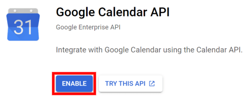 Įjungti „Google Calendar“ API.