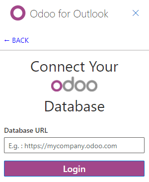 Įveskite Odoo duomenų bazės URL