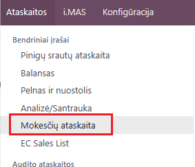 Ataskaitos -> Mokesčių ataskaita