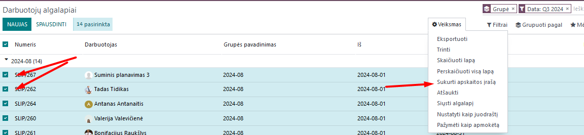 Sukurkite apskaitos įrašą grupei