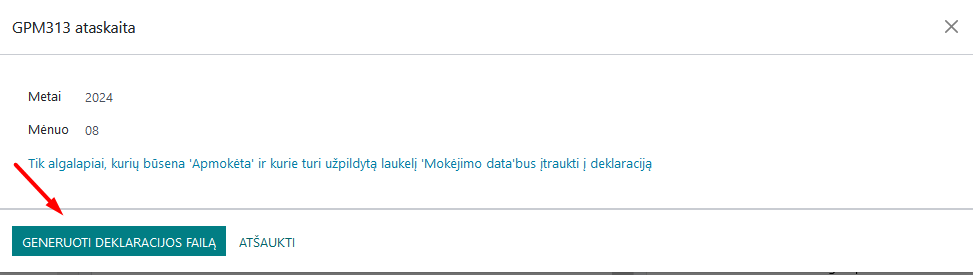 Sukurti GPM 313 deklaracijos failą