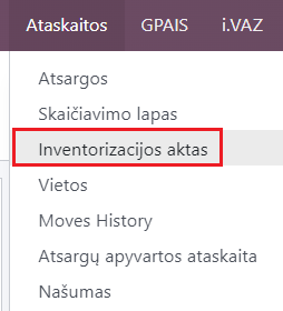 Inventoriaus modulio ataskaitų skyrius