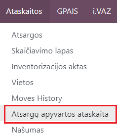 Inventoriaus modulio ataskaitų skyrius