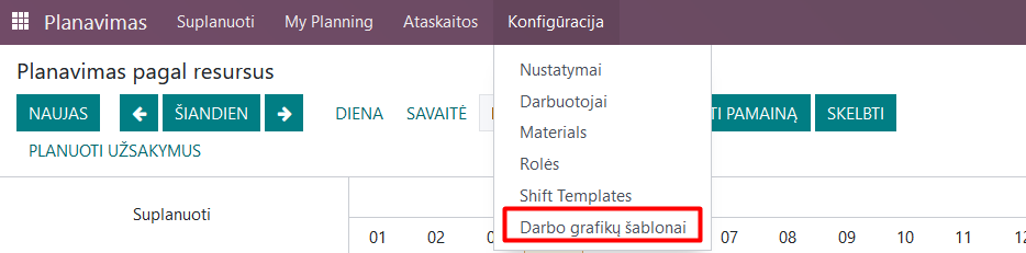 Darbo grafiko šablonai