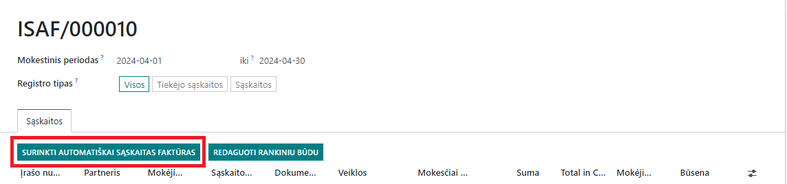 Automatiškai rinkti sąskaitas faktūras