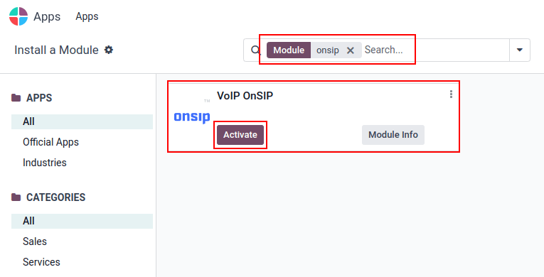 OnSIP programėlės vaizdas programėlių paieškos rezultatuose.