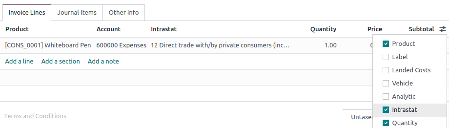 Pridėti Intrastat stulpelį prie sąskaitos faktūros arba sąskaitos