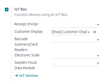 Konfigūruojami prijungti įrenginiai POS programoje.