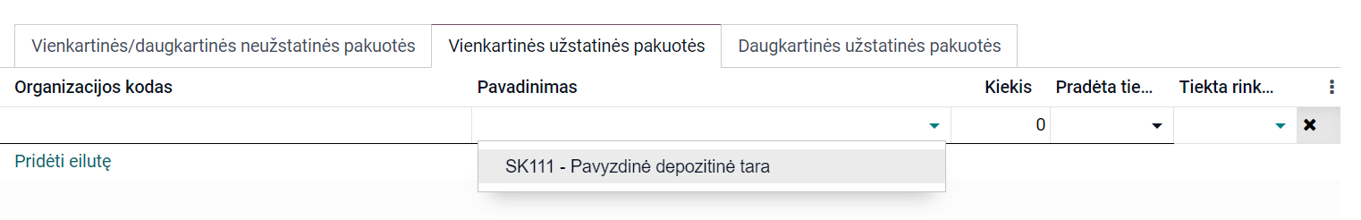 Pasirinkti depozito pakavimą