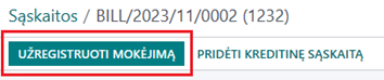 Sąskaitos apmokėjimo registracija