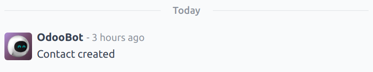 Artimas OdooBot sukurto kontakto įrašo pokalbio gijos vaizdas.