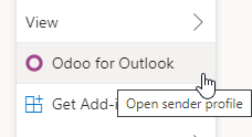 Odoo mygtukas papildiniui skirtam Outlook