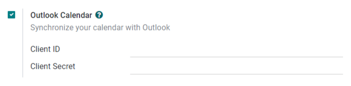 Aktyvuotas „Outlook Calendar“ nustatymas Odoo.