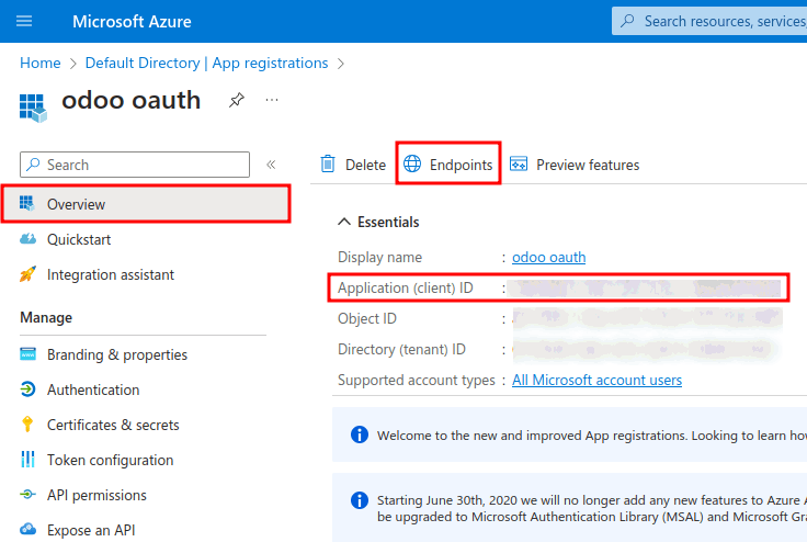 Programos ID ir OAuth 2.0 autorizacijos pabaigos taško (v2) kredencialai.