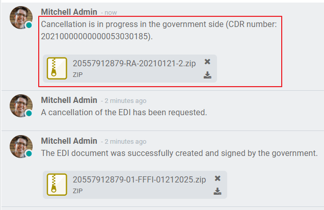 Atšaukimo CDR išsiųstas SUNAT