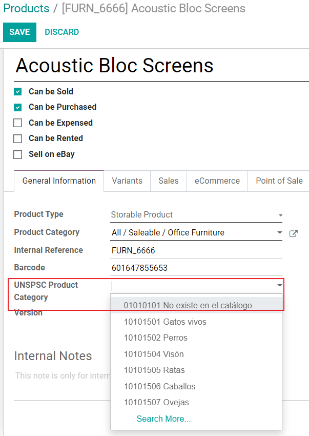 UNSPC kodas produktams